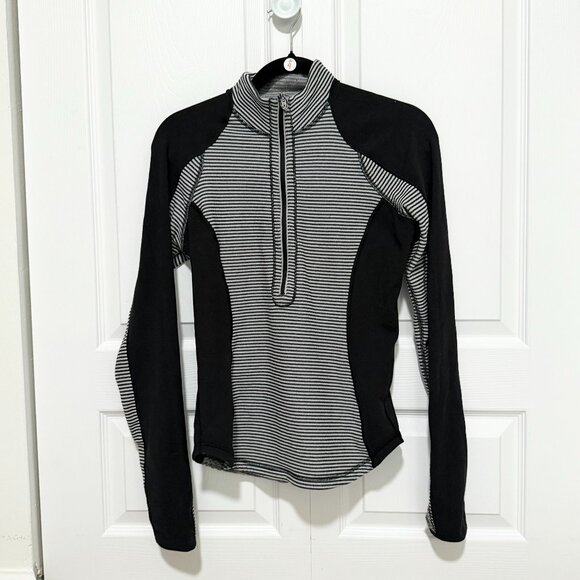 Women Lululemon Run: U-Turn Pullover Mini Check Pique Black White Slim Fit - Picture 2 of 7